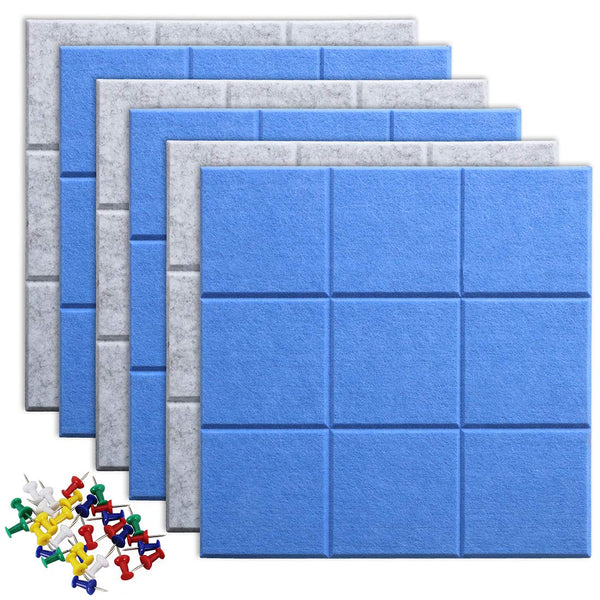 Uoisaiko Large 30x30cm Felt Board Tiles with 30 Pins, Pack of 6 Bulletin Board Notice Boards for Home Office Kitchen, Self Adhesive Pin Board Wall Tiles for Photos Memos