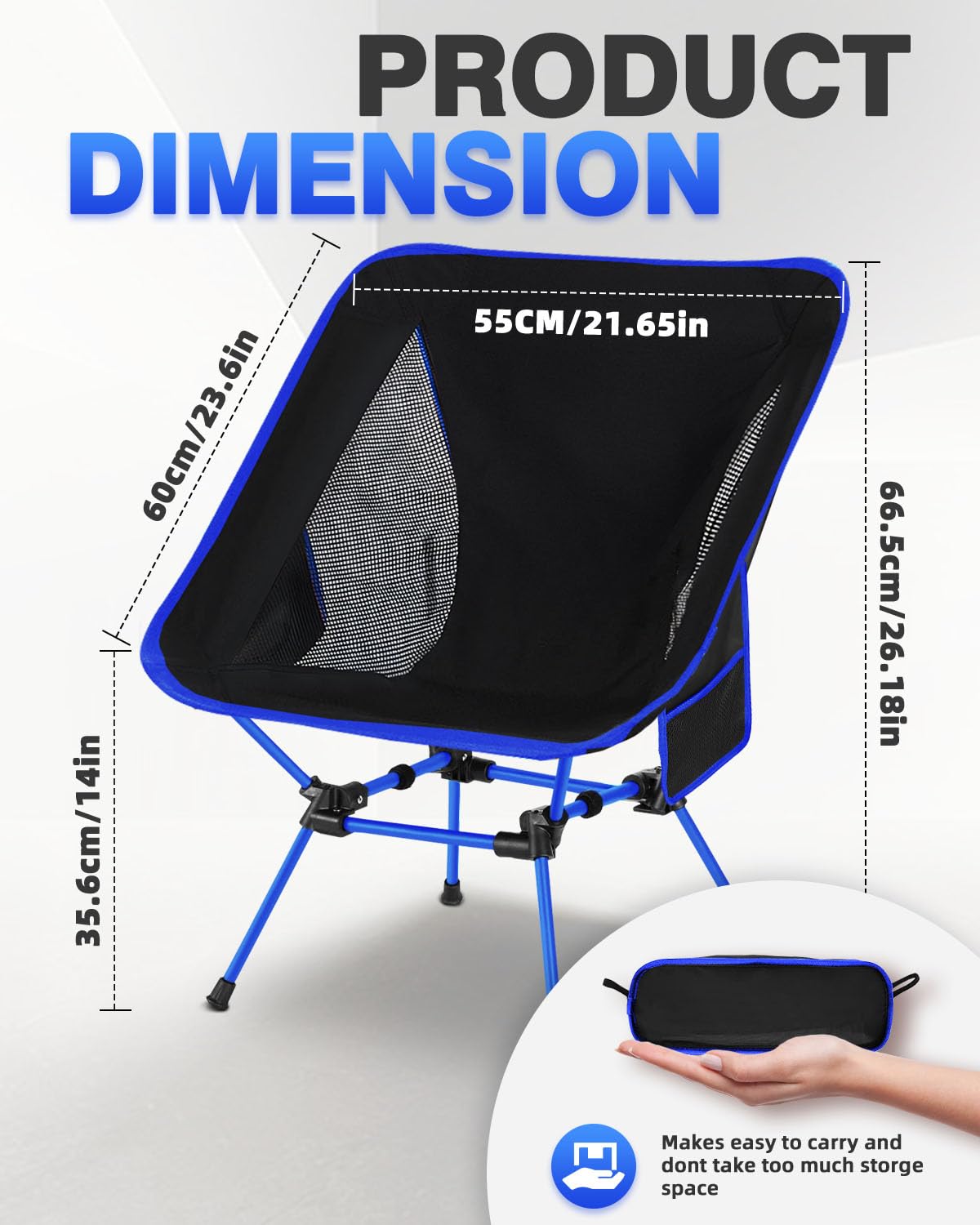 Evolpor Lightweight Folding Camping Chair with Storage Pocket & Carry Bag, High Weight Capacity, Portable for Camping, Hiking, Fishing – Great Gift for Dad, Blue