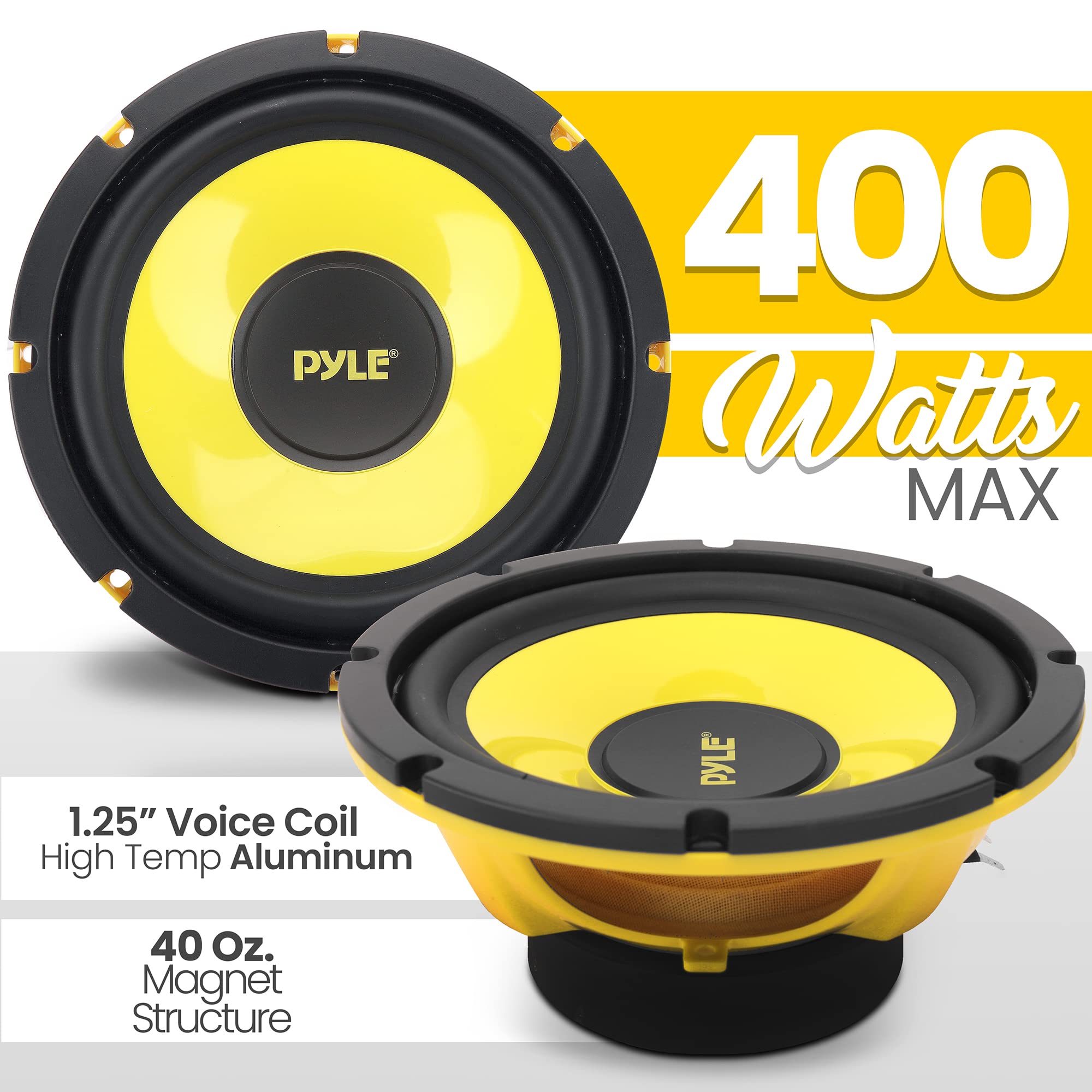 Pyle Car Midbass Speaker System - Pro 8 Inch 400 Watt 4 Ohm Auto Mid-Bass Component Poly Woofer Audio Sound Speakers For Car Stereo w/ 40 Oz Magnet, 50Hz-5KHz Frequency, 3.58” Mount Depth - PLG81