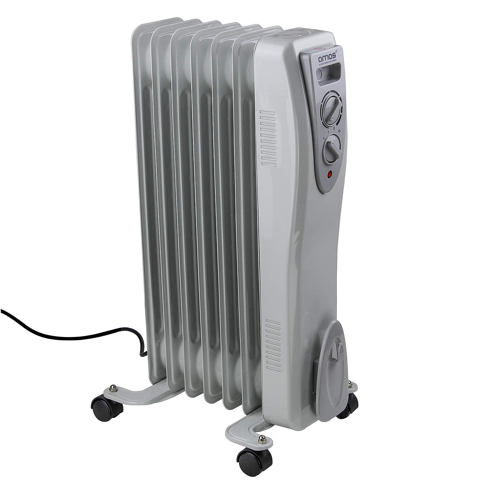 AMOS 1500W Electric Oil Filled Radiator Heater 7-Fin Portable Thermostat Heating Appliance with 3 Heat Settings, Safety Shut Off, and Power Indicator Light