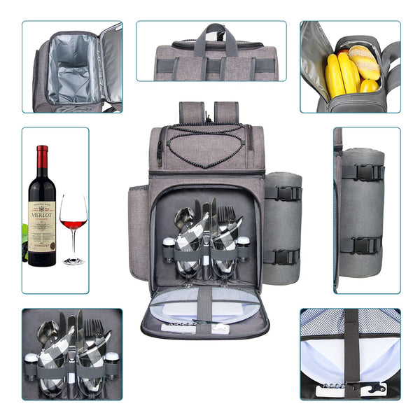 Hap Tim Picnic Basket Backpack for 2 Person with 2 Insulated Cooler Compartment, Wine Holder, Fleece Blanket, Cutlery Set,Perfect for Beach, Hiking,