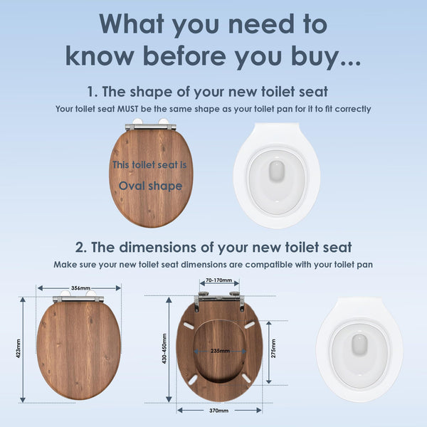 AQUALONA® Luxury Soft Close Toilet Seat - Moulded Wood - Stainless Steel Slow Close Hinges - Click, Lift & Clean Technology (Bamboo Toilet Seat)