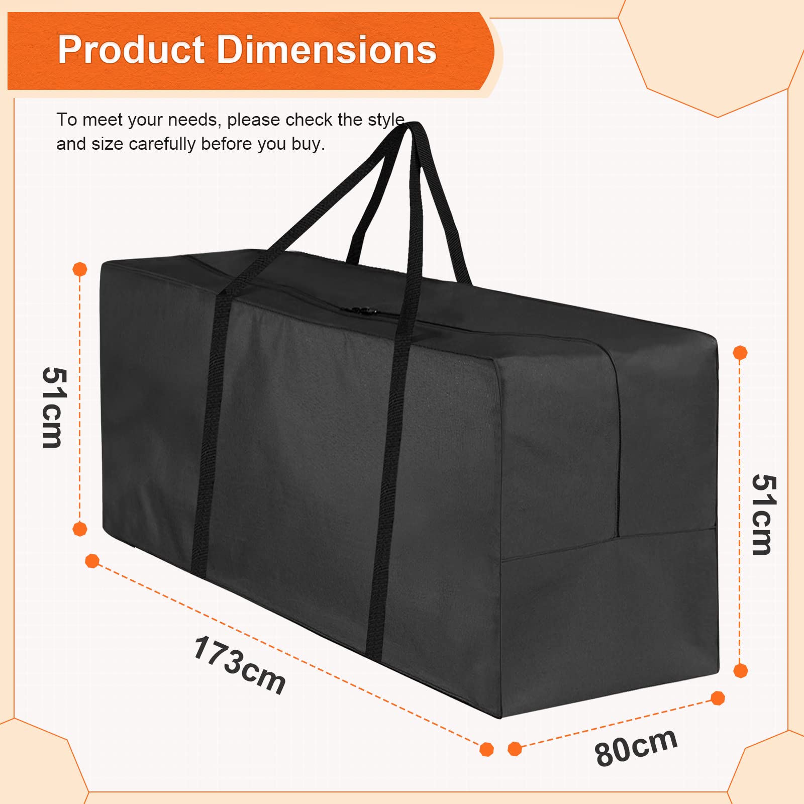 2 Pack Garden Cushion Storage Bag 173x76x51cm 420D Waterproof Outdoor Furniture Cushion Bag Extra Large Christmas Tree Storage Bag with Handle and