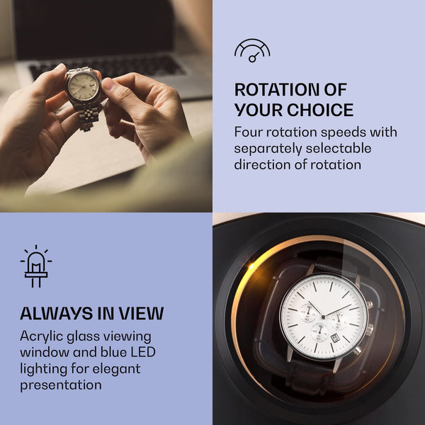 KLARSTEIN St. Gallen Premium - Automatic Watch Winder, Rotator, Holder, Case for 2 Watches, 4 Speeds, Right-Left Running