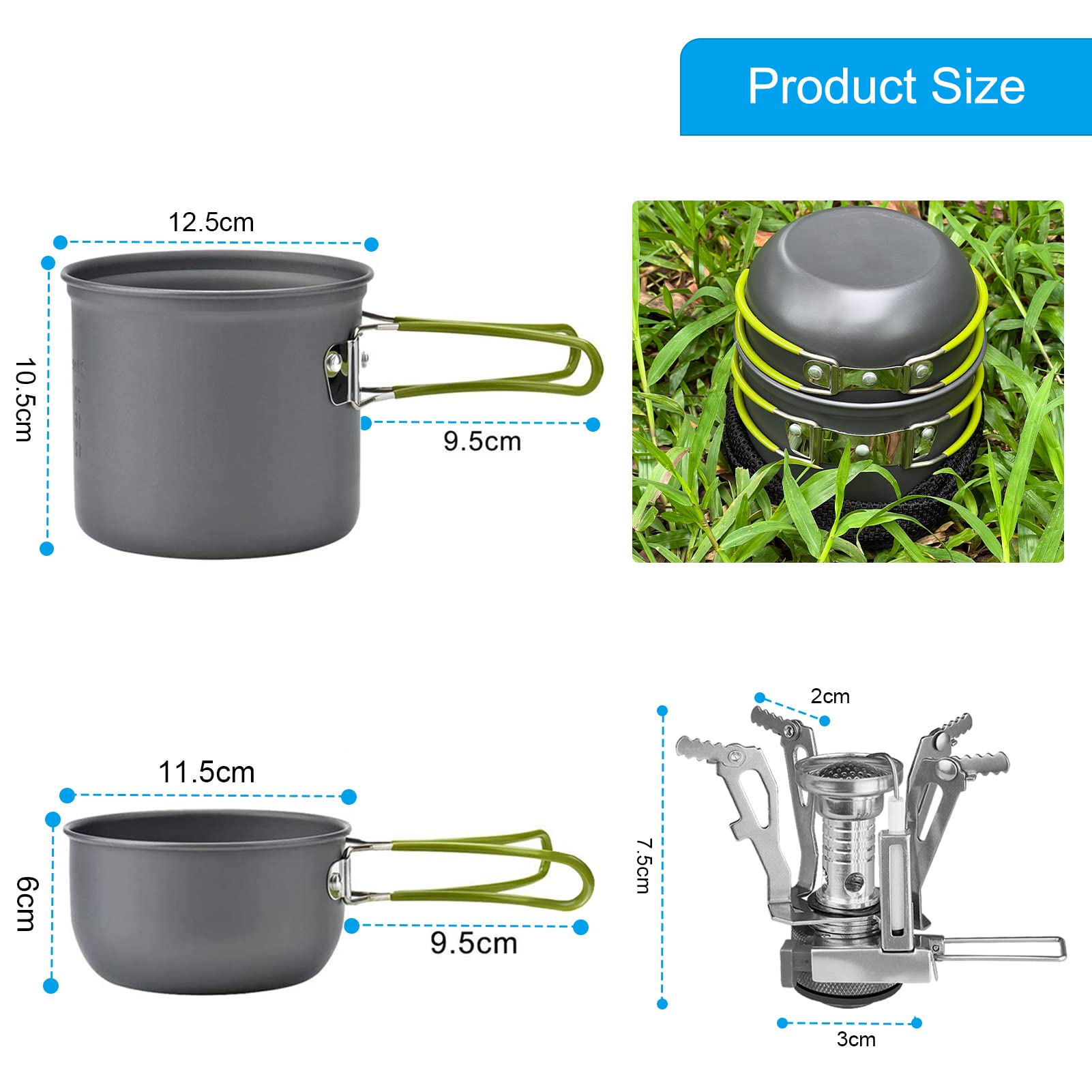 AUTOPkio Camping Cooking Set, Outdoor Camping Pans Pots and Stove - Non Stick Folding Cookware Kit for BBQ Picnic Hiking Backpacking Travel 1-2 Person Use