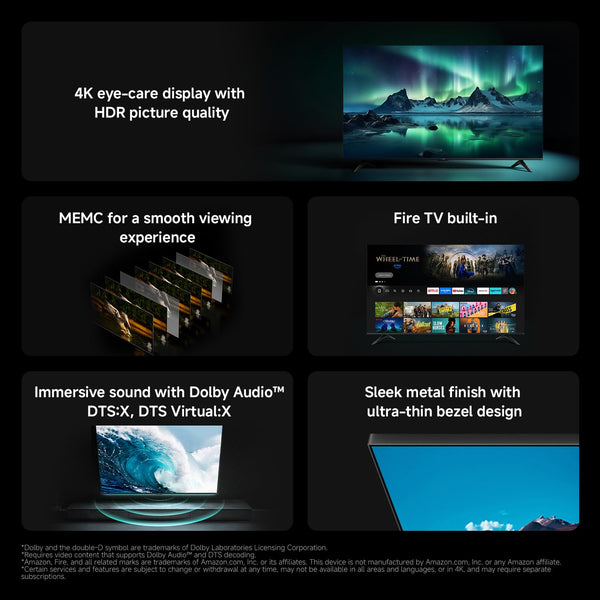 XIAOMI TV F Pro 75, 75 Inches (190 cm), 4K UHD QLED, Smart TV, Fire TV, HDR10+, Game Boost mode 120Hz, MEMC, Alexa Voice Control, 2GB+32GB, Works with Apple AirPlay