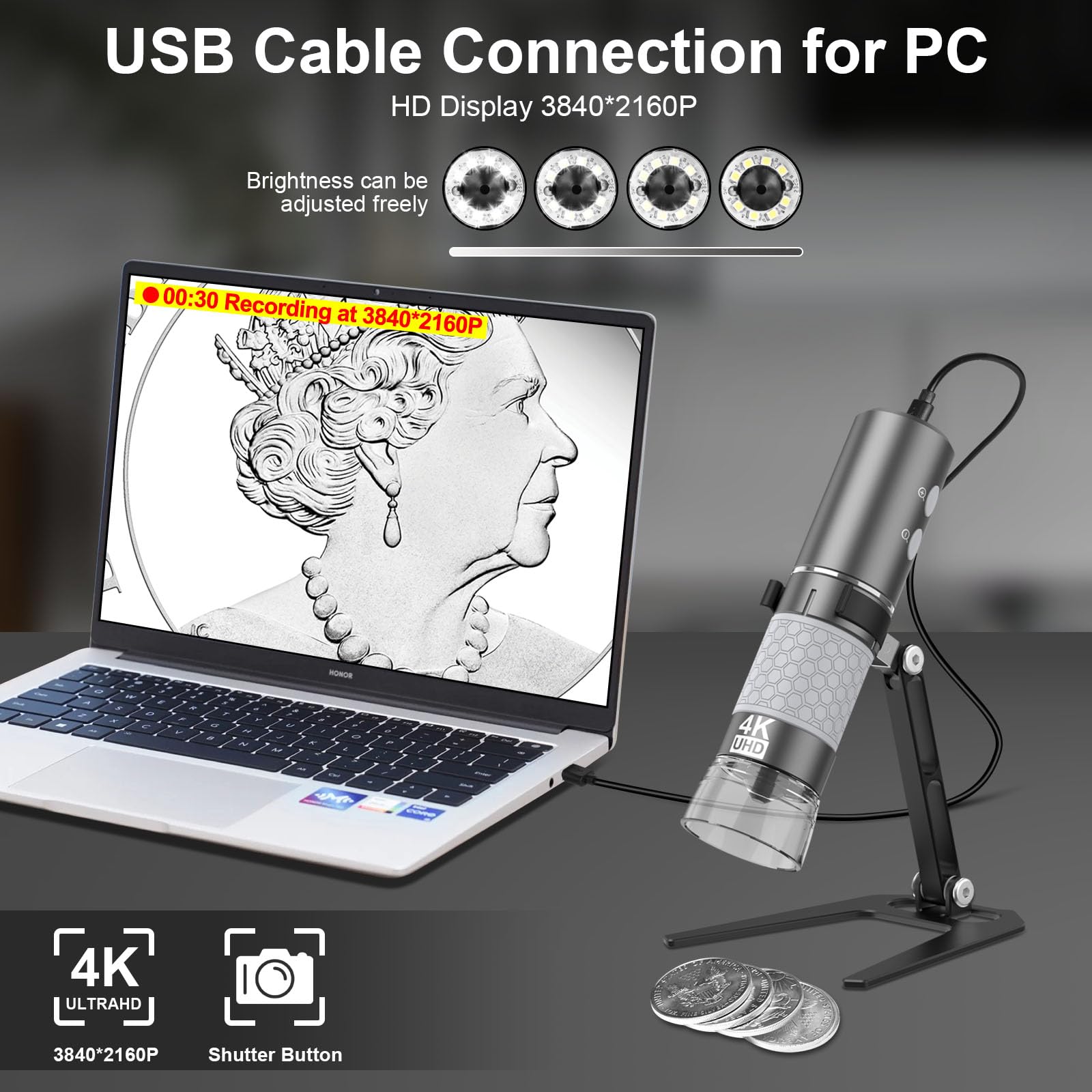 Ninyoon 4K WiFi Microscope for iPhone/Android PC, 50 to 1000X USB Digital Microscope Wireless Super HD Endoscope Camera Compatible with All Cellphones iPad Android Tablet Windows Mac Chrome Linux