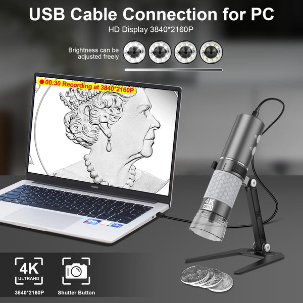 Ninyoon 4K WiFi Microscope for iPhone/Android PC, 50 to 1000X USB Digital Microscope Wireless Super HD Endoscope Camera Compatible with All Cellphones iPad Android Tablet Windows Mac Chrome Linux