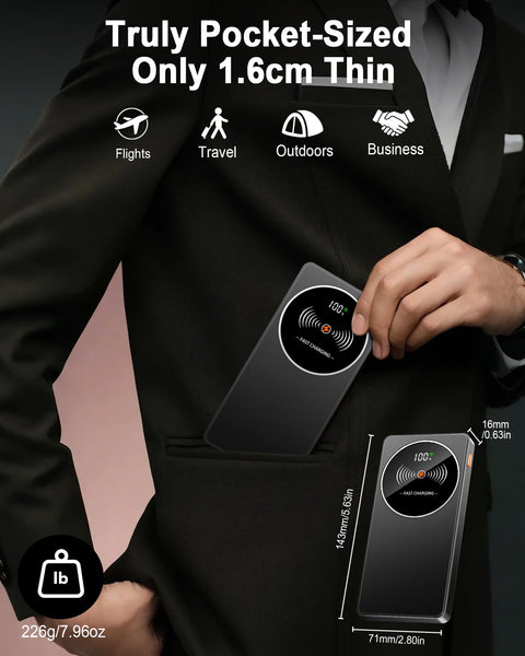 Power Bank Fast Charging 10000mAh, PD3.0 QC4.0 22.5W Portable Charger USB C Input & Output, Powerbank with LED Display, Battery Pack Compatible with iPhone16/15/14/13/12, Samsung, Android More, Black