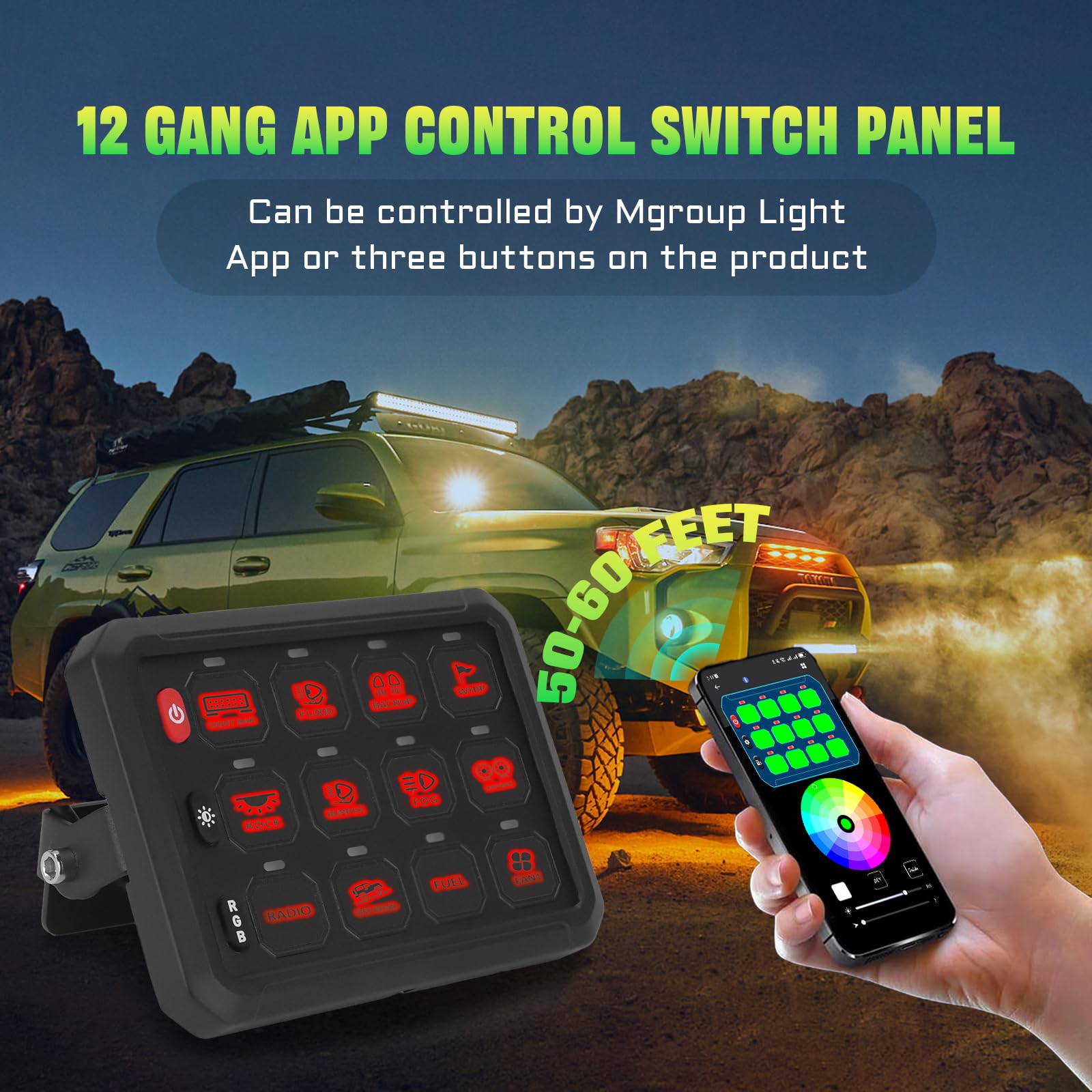 Chelhead RGB 6 Gang Switch Panel with APP Control, Universal Circuit Control Relay System, Multi-Function Bluetooth Remote Switch Panel, Compatible with Truck Boat SUV RV Trailer Marine ATV UTV