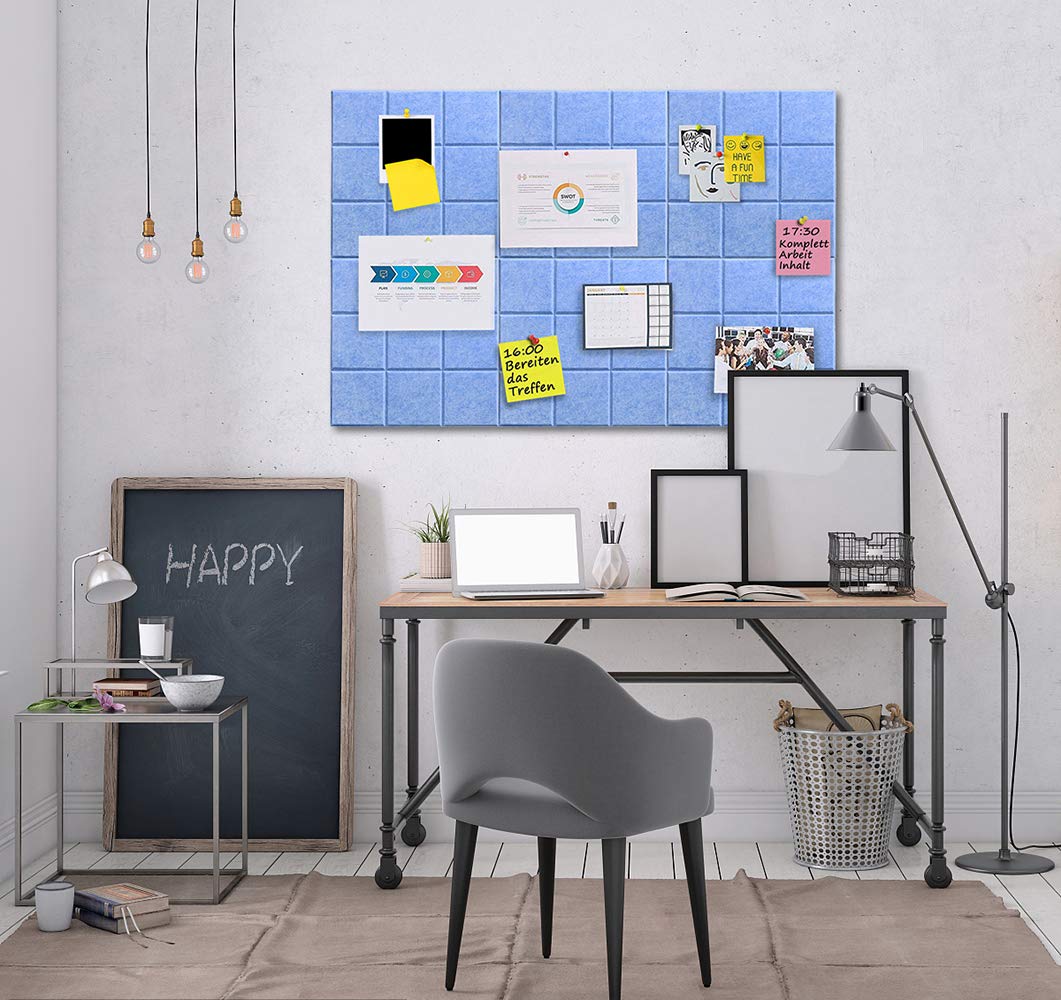 Uoisaiko Large 30x30cm Felt Board Tiles with 30 Pins, Pack of 6 Bulletin Board Notice Boards for Home Office Kitchen, Self Adhesive Pin Board Wall Tiles for Photos Memos