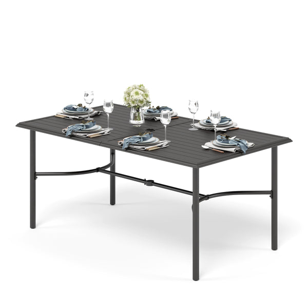 PHIVILLA Garden Table for 6 Person 150 * 90cm Patio Outdoor Table Rust Proof Steel Frame with 4 cm Parasol Hole Outdoor Furniture Garden Dining Table Maintenance Free Black