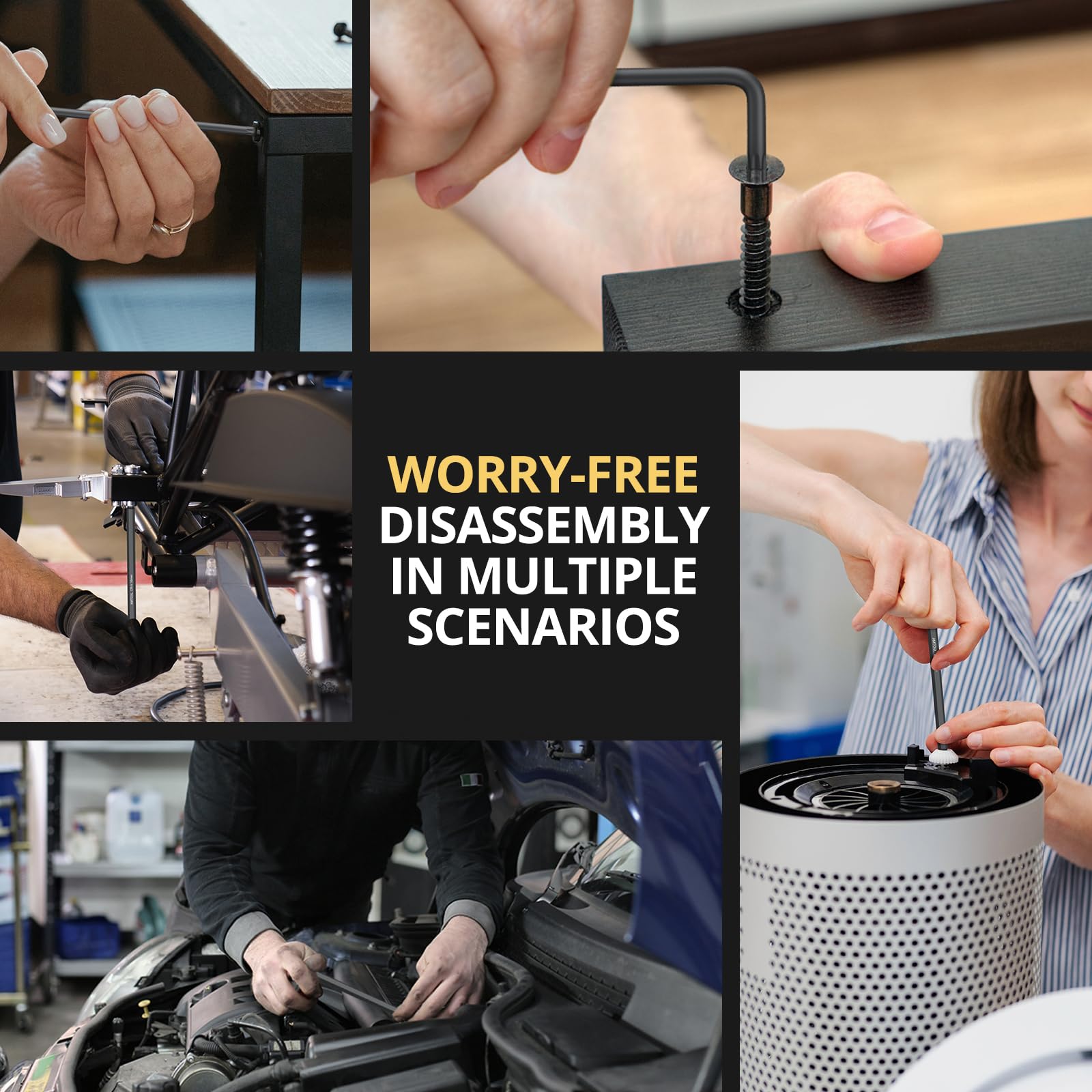 AMTOVL Hex Keys Set, 27PCS Allen Key Set & Star Key Set, Magnetic S2 Steel Metric Imperial Extra Long Ball End Hex Key Set with Color Coding with T-Handle for Bicycle Repair Household DIY