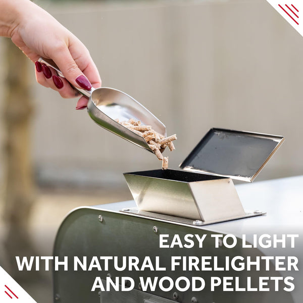 George Foreman Outdoor 12 Inch Wood Pellet Portable Wood Fired Pizza Oven Stainless Steel with Paddle and Carry Bag, BBQ Oven & Smoker, Foldable Legs GFWPPO1SSPC