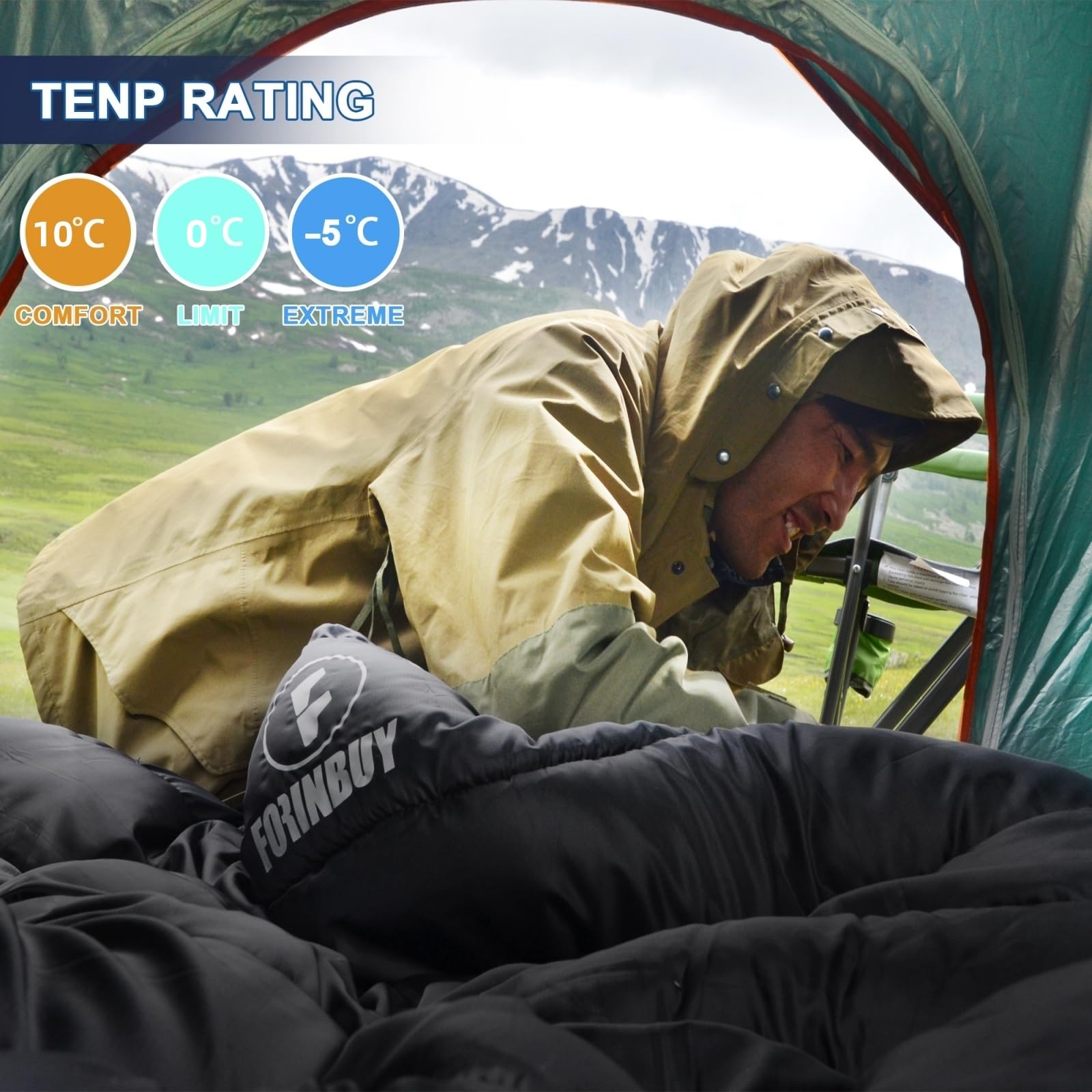 FORINBUY Winter Cotton Flannel Double Sleeping Bag for Adults - 0 degree Queen Size 2 Person Sleeping Bag, Waterproof & Warm for Cold Weather, Ideal for Couples, Family Camping & RV Travel