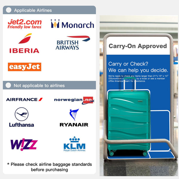 Kono Luggage Sets of 2 Piece Lightweight Polypropylene Hard Shell Suitcase with TSA Lock Spinner Wheels Travel Carry On Hand Cabin Luggage with Beauty Case (Set of 2, Black)