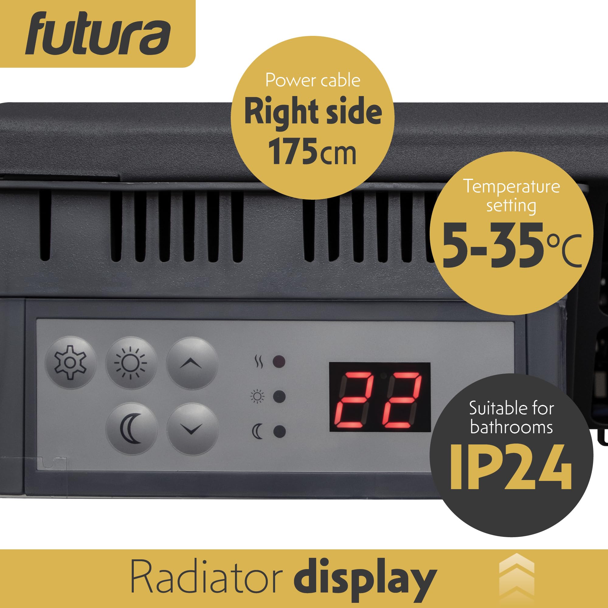 Futura 2000W Grey Electric Radiator Heaters for Home, Bathroom Safe Electric Heater Setback Timer Lot 20 & Advanced Thermostat Control Wall Mounted or Floor Standing Low Energy Panel Heater