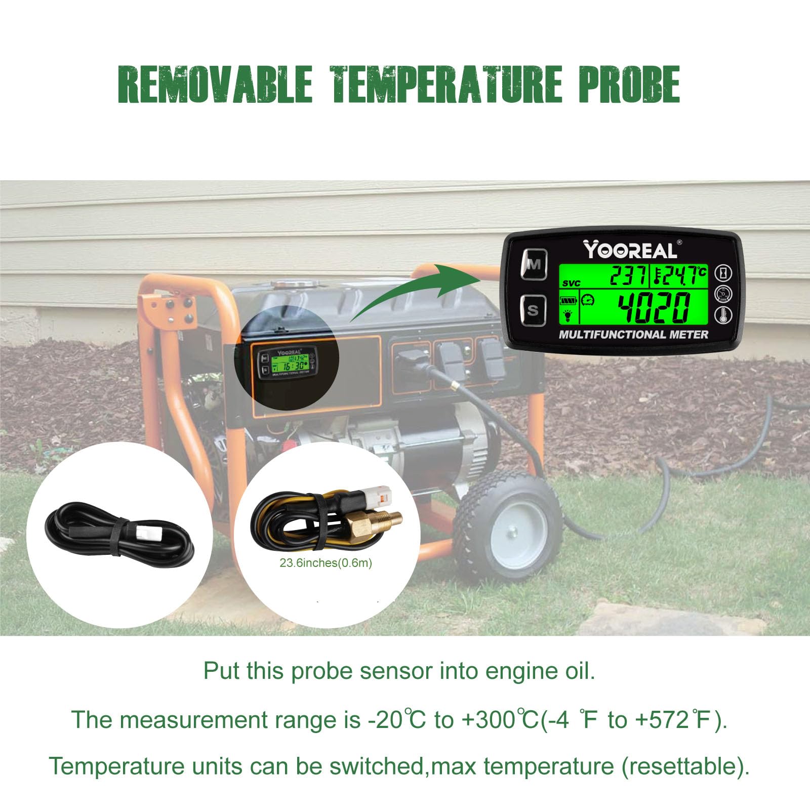 Yooreal Engine Temperature Gauge,TEMP Meter,User Shutdown Tachometer for Scooter Snowmobile Mini Bike Motorcycle Lawn Mower Generator Dump Truck