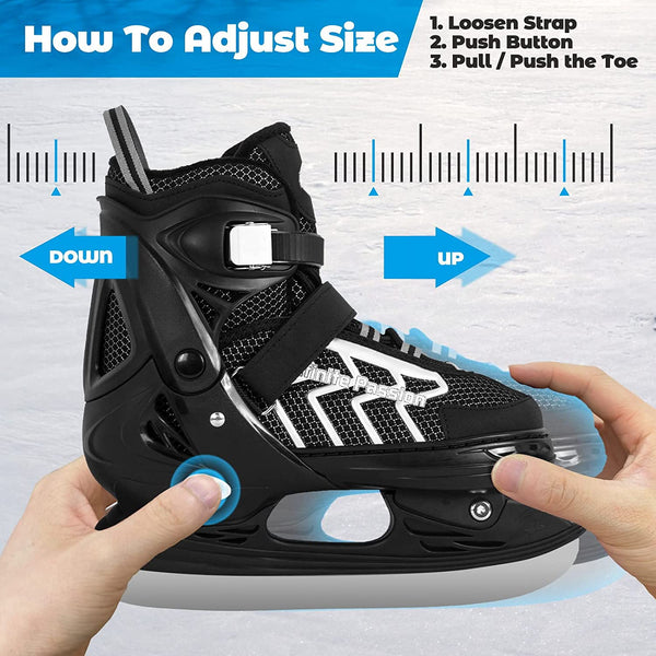 Nattork Adjustable Kids Ice Skate for Boys Girls Adult, Soft Padding and Reinforced Ankle Support Ice Hockey Skates