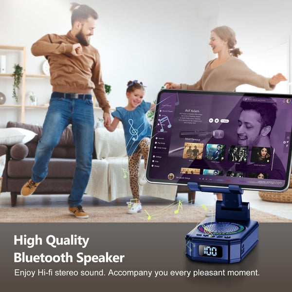 Gifts for Men Women, Phone Stand with Bluetooth Speaker, Anti-Slip Base, 4-in-1 Design with RGB, Foldable Phone Charger Stand with Wireless Speaker, Ideal for Dad Mom, Tech Gadget Stocking Fillers