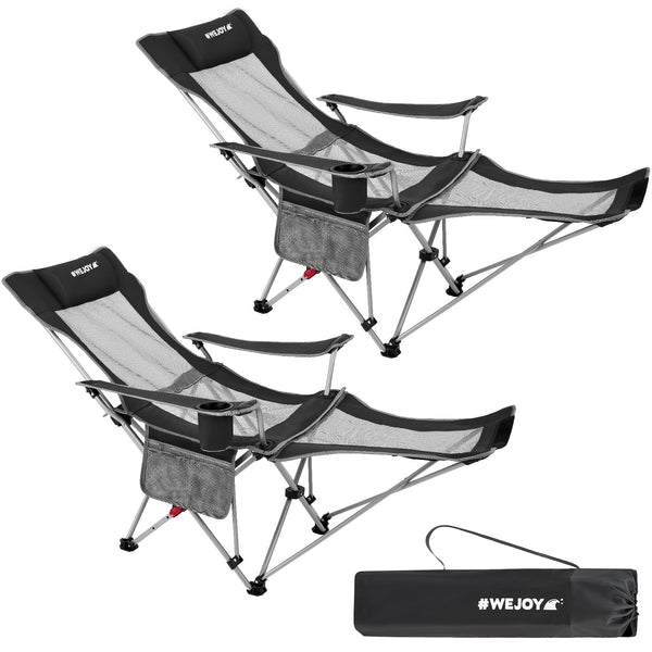 #WEJOY Camping Chairs Folding Recliner Chair Adjustable with Detachable Footrest Headrest Cup Holder Lightweight Portable Reclining Camp Chair Fold Up Chair for Outdoor Beach Garden, Cyan Set of 2