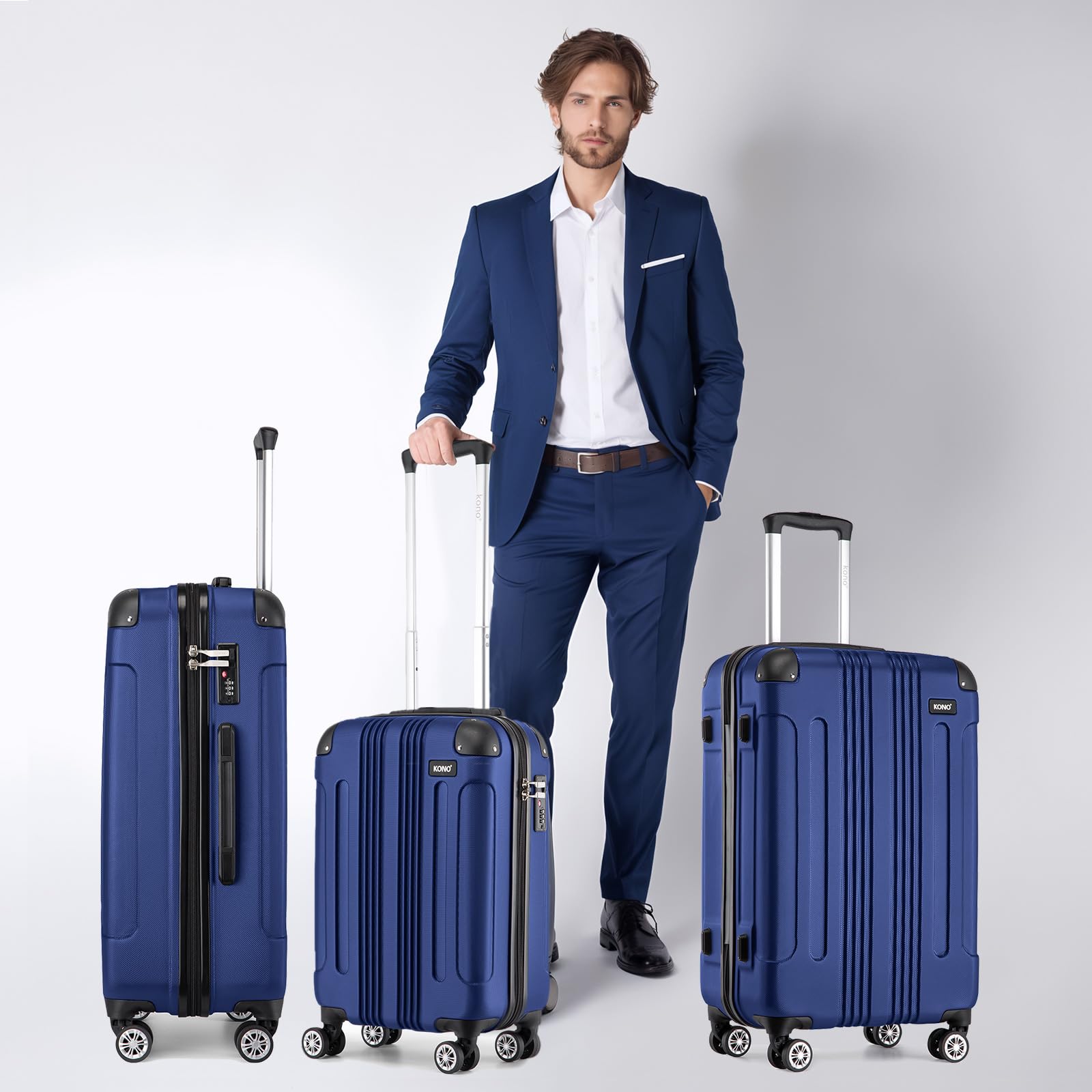 Kono 28 Inch Large Hard Shell Luggage Lightweight ABS 4 Wheels Spinner Business Trip Trolley Case Suitcase (Grey)