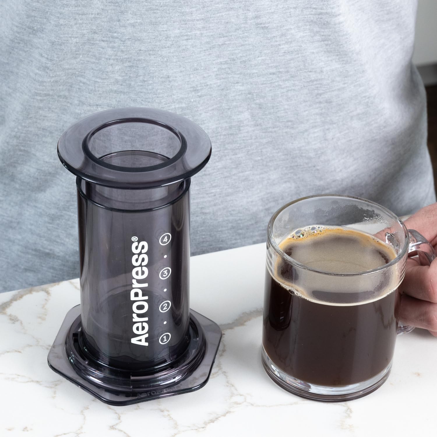 AeroPress Clear Coffee Press  3 In 1 Brew Method Combines French Press, Pourover, Espresso, Full Bodied Coffee Without Grit or Bitterness, Small