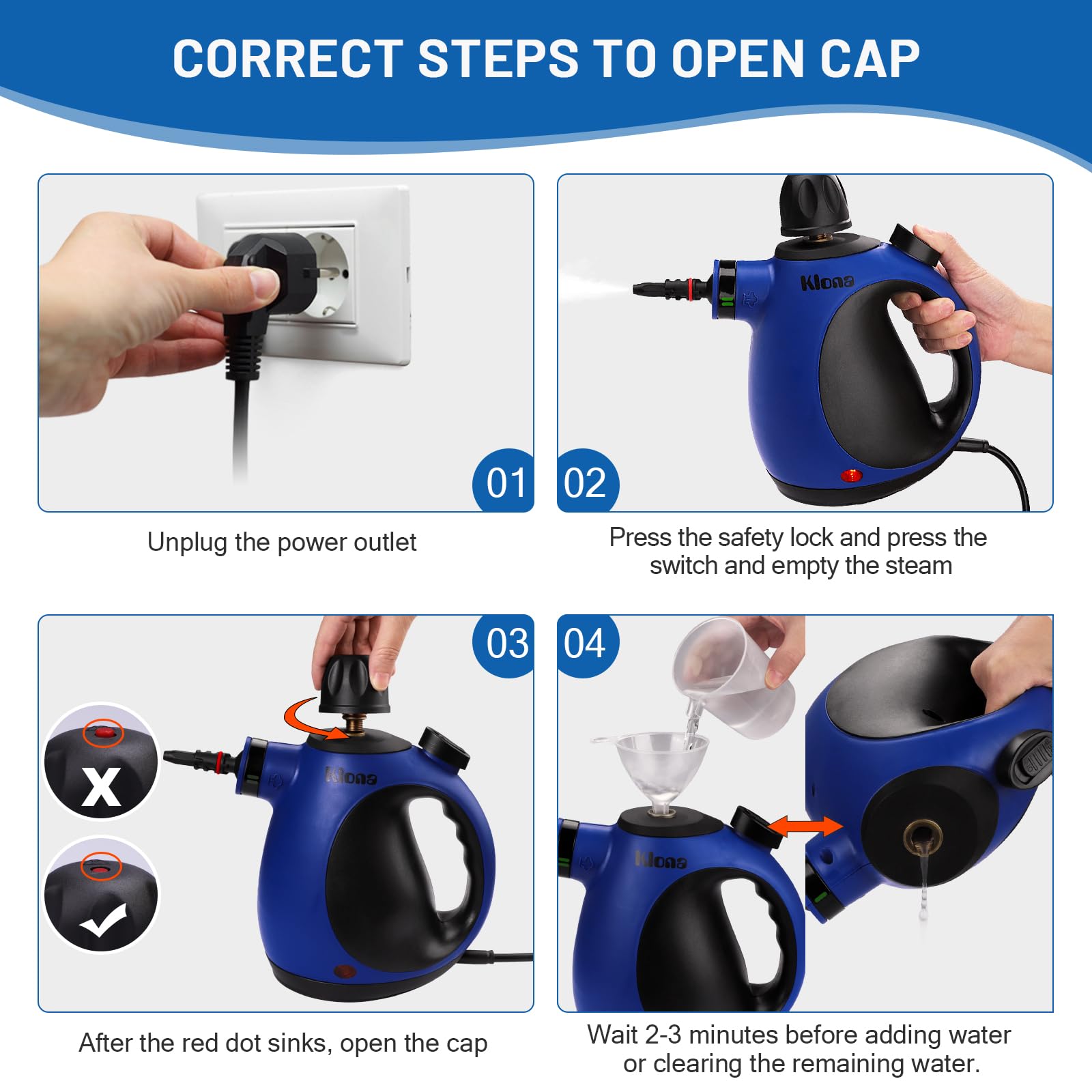 Klona Portable Steam Cleaner, Hand Held steamers for cleaning house, Home Multi Purpose - 10-Piece Accessory Kit for Sofa, Carpets, Upholstery