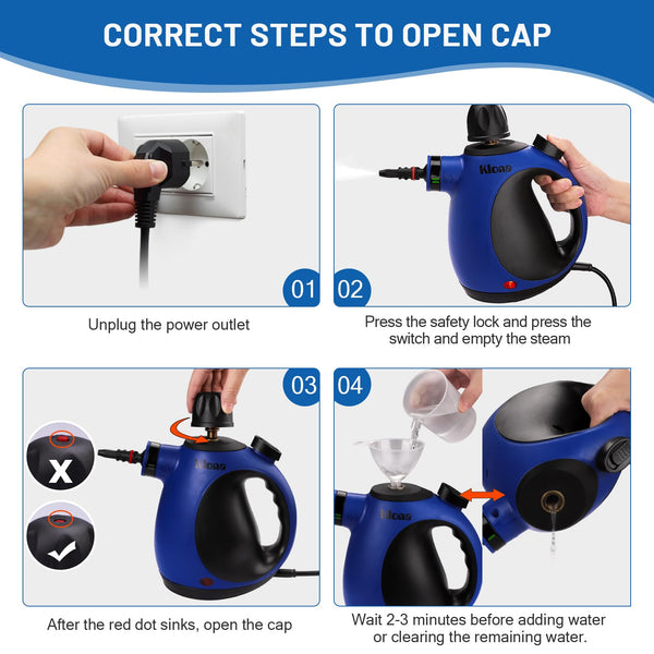 Klona Portable Steam Cleaner, Hand Held steamers for cleaning house, Home Multi Purpose - 10-Piece Accessory Kit for Sofa, Carpets, Upholstery