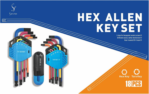 ss shovan 18PCS Allen Key Set, Metric Ball End Hex Key Set and Torx/Star Key Set (with T-Handle), Sizes 1.5mm-10mm & T10-T50, Alan Keys Sets for Furniture Assembly, Household DIY, Bike Repair