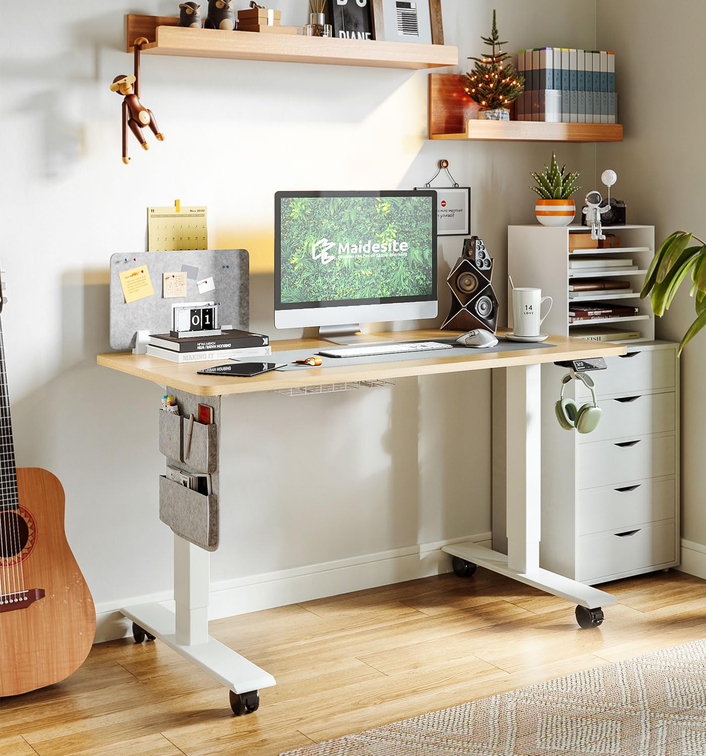 MAIDeSITe Height Adjustable Standing Desk Electric Standing Desk Sit Stand Desk Stand Up Desk with Cable Tray 120 * 60cm Desktop for Home Office