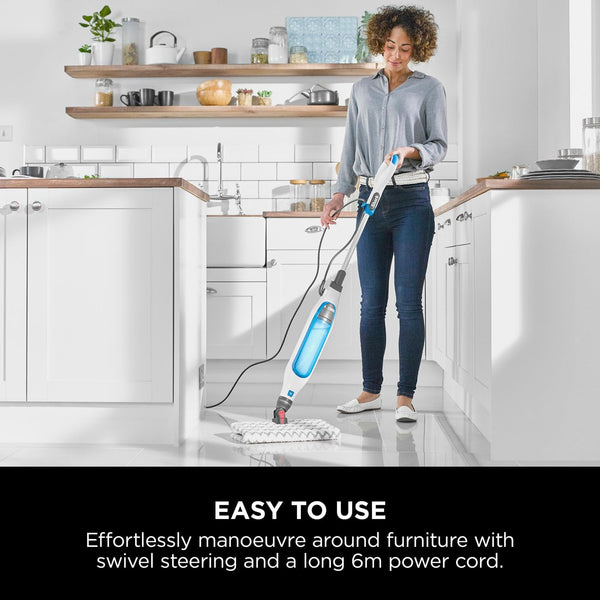 Shark Klik n' Flip Steam Mop for Hard Floors with Steam Blaster, 2 Machine Washable Cleaning Pads & Fill Flask, 350ml Capacity, 6m Power Cord, 30