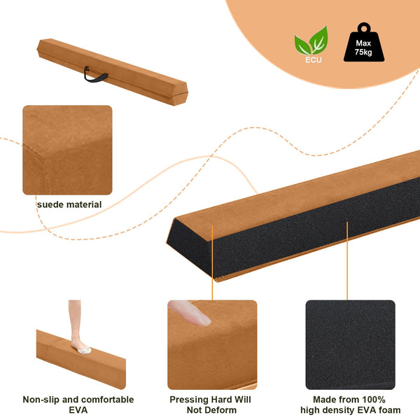 FBSPORT 270 CM Balance Beam, Gymnastics Balance Beam for Kids, Floor Balance Beam, Folding Gymnastics Beam for Training, Brown