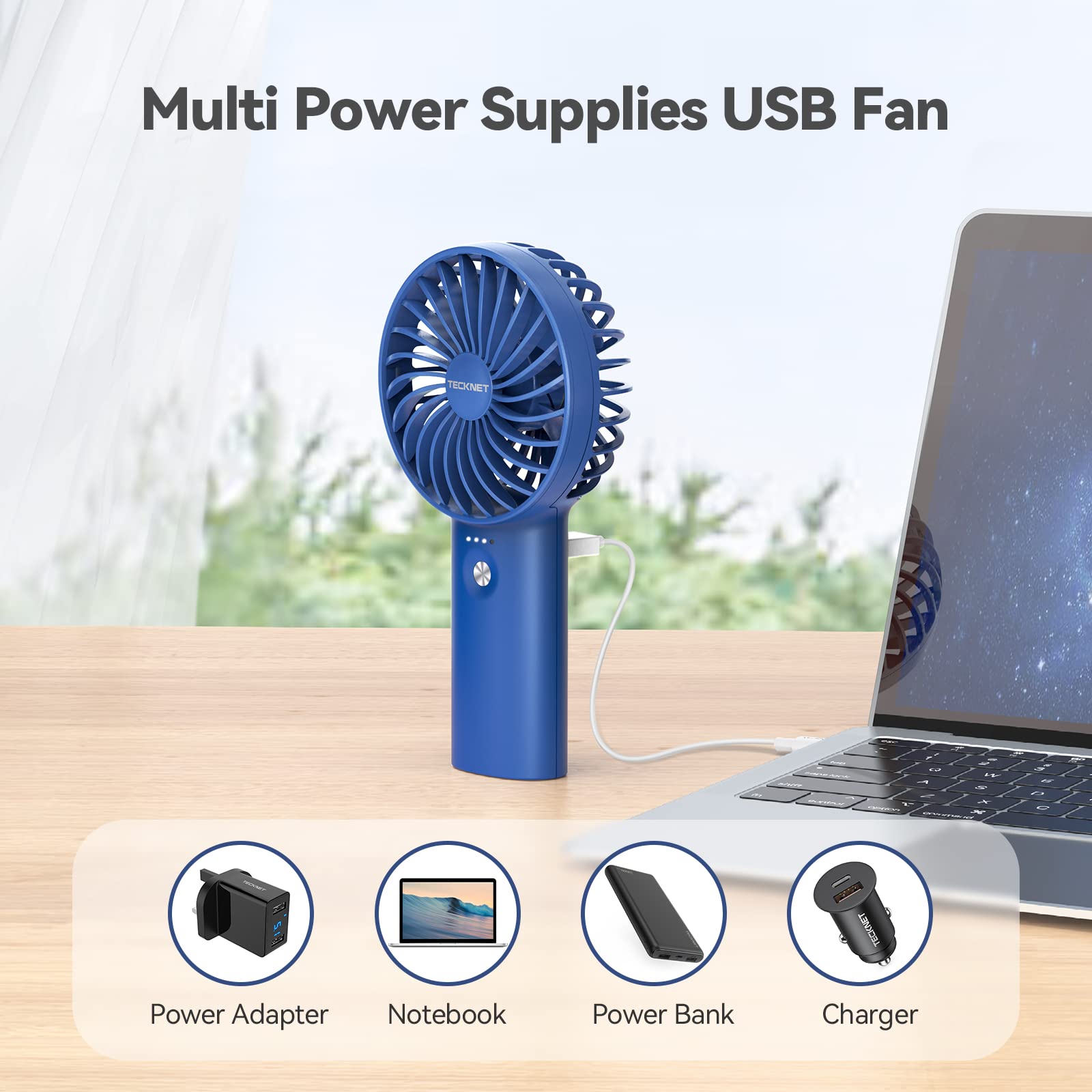 TECKNET Handheld Fan, Portable USB Hand Held Fans Rechargeable Mini with 7000mAh Power Bank, Mini Personal Electric Fan 3 Adjustable Speed Desk Fan for Home/Office/Travel (White)