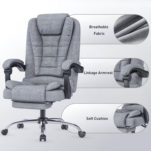 naspaluro Executive Office Chair High Back Desk Chair Ergonomic Recliner Computer Chair Gaming Chair with Tilt Function Heavy Duty for Home Office Working (Grey Fabric)