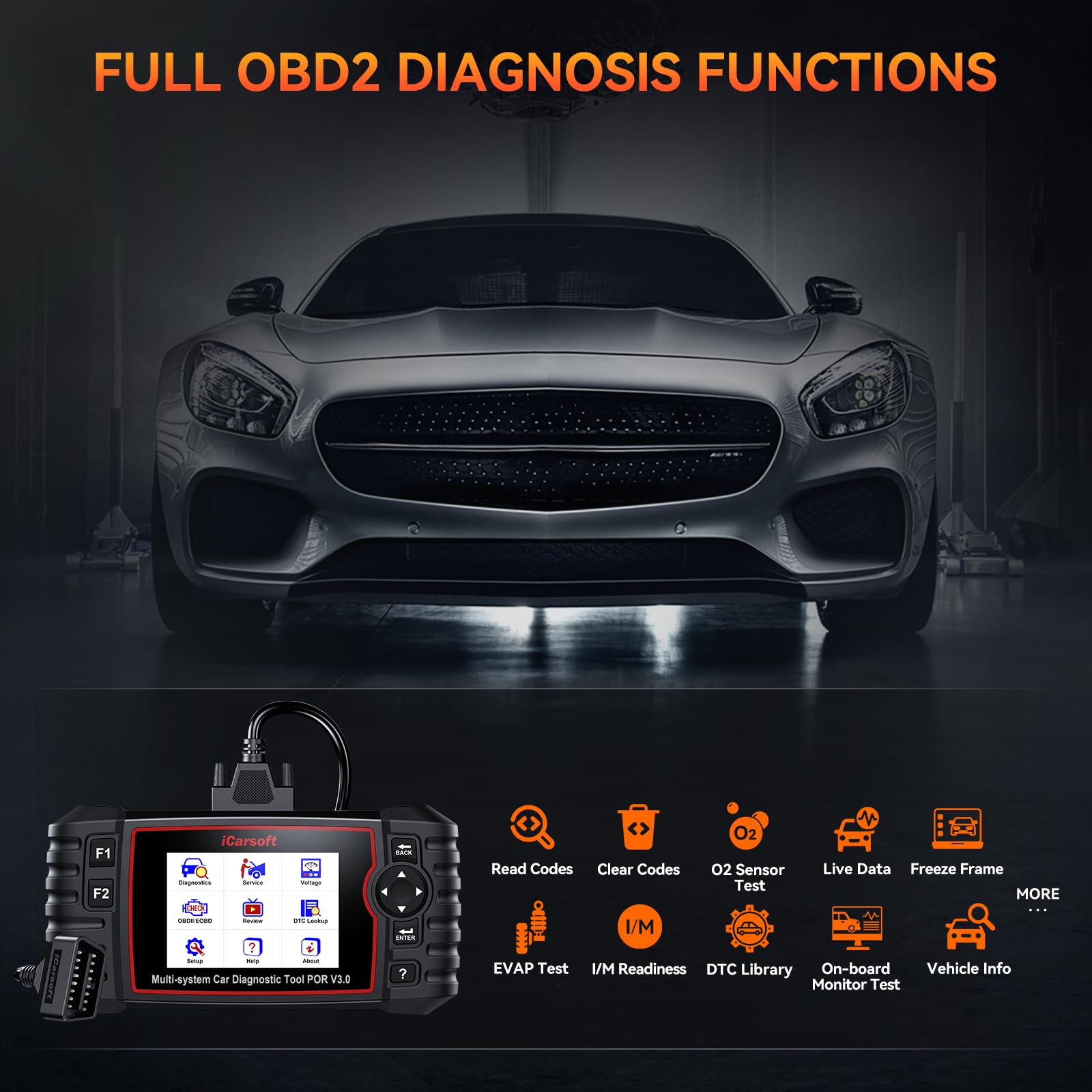 iCarsoft POR V3.0 Scanner for Porsche, 27 Reset Services OBD2 Scanner Code Reader, OIL/BLD/EPB/SAS/BMS/ETC/INJ/DP-F/TPMS Reset, 4-in-1 Graph Data, Bi-Directional Test, Lifetime Free Update