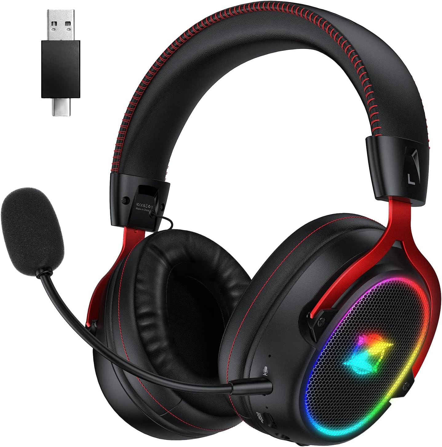 Ozeino Wireless Gaming Headset, 2.4 GHz Lossless Connection, 7.1 Surround Sound, Bluetooth Gaming Headphones with Detachable ENC Noise Canceling Mic, 45-Hour Battery for Ps5, Ps4, PC, Laptop, Switch