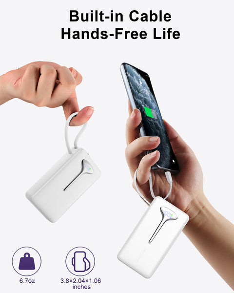 Power Bank Fast Charging, 22.5W Portable Charger 10000mAh, Small Battery Pack USB-C In & Out, Lightweight Powerbank with Built in Cable for iPhone 16/15/14/13/12, Samsung Galaxy, Xiaomi, Android etc