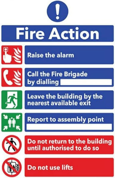 Nationwide Fire Specialist Fire Action Notice Sign, Pack of 5 (20cmx15cm)- Essential Vinyl Stickers for Emergency Evacuation Procedures in Buildings