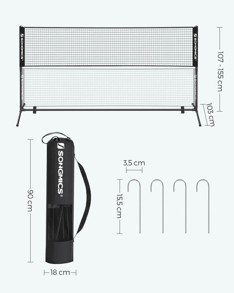 SONGMICS 3 m Badminton Net, Volleyball Net, Adjustable Poles Height, Portable Set for Tennis