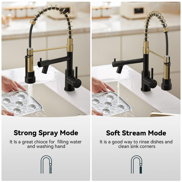 Warmiehomy 5 Modes Kitchen Taps Mixer with Pull Out Spray,High Arc 360° Swivel Dual Spout Pull Down Stainless Steel Kitchen Sink Taps,Brushed Nickel