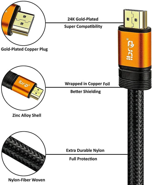 IBRA 2.1 HDMI Cable 8K, 1m Ultra HD Lead High-Speed Cord 48Gbps | Supports 8K@60HZ 4K@120HZ 4320p Compatible with Fire TV 3D Support Ethernet Function 8K UHD 3D-Xbox PlayStation PS3 PS4 PC-Orange