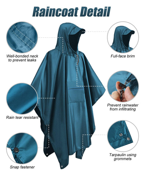 Victoper Waterproof Poncho Adult, Reusable Rain Poncho Adult Waterproof Poncho Waterproof Adult Lightweight Waterproof Raincoat for Outdoor Hiking Camping Cycling Traveling