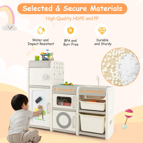 COSTWAY Kids Storage Units, Children Toy Organizer with Plastic Bins, Pull-Out Drawers and Door Cabinet, Toddler Storage Chest for Nursery Playroom Bedroom (Car Shape, 112 x 35 x 66cm)