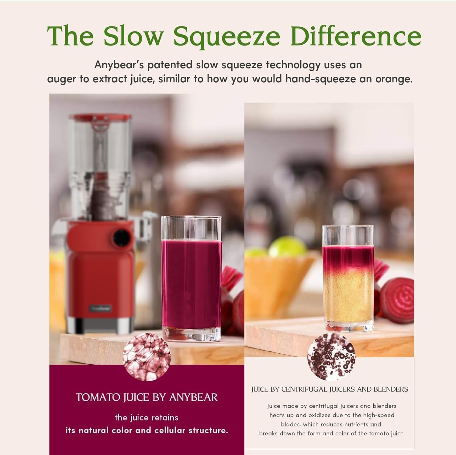 Anybear Cold Press Juicer, 200W Masticating Slow Juicer 4.3" Large Feed Chute Fit Whole Fruits Vegetables | Upgraded Auger | Tritan Materials | BPA Free | Juice Recipes (Silver)