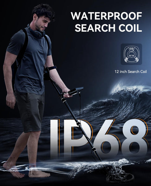 SUNPOW Metal Detector for Adults Professional, High-Tech with DSP Chip and Structure, 3 Pieces Custom, 30cm Waterproof Coil, 2 x LCD Display, 5 Modes, Adjustable Length (50 cm - 150 cm), Stable Spiral