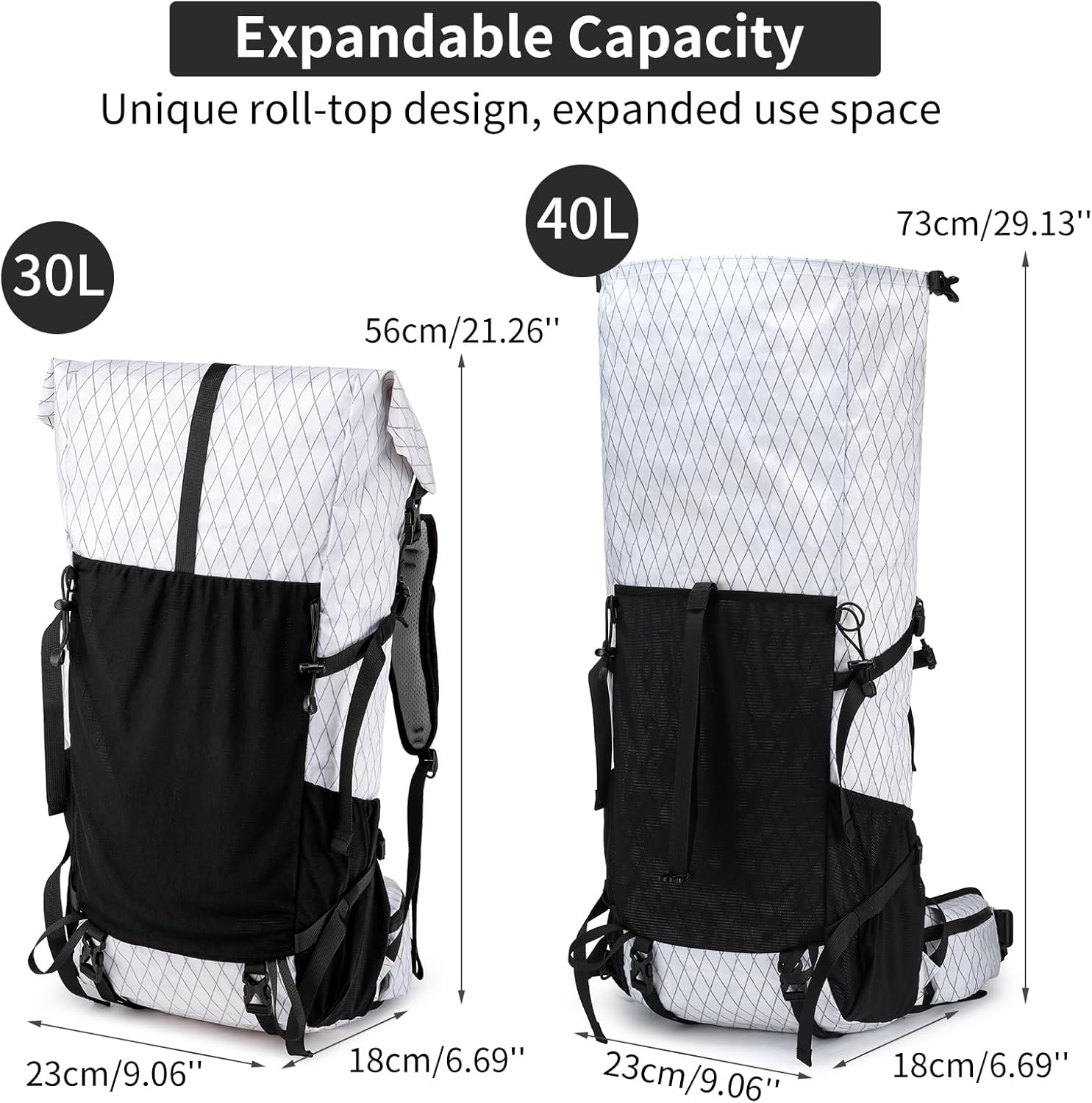 POWER KING 40L Expandable TO 50L Hiking Backpack,Upgraded X-PAC Scratch-proof Lightweight Large Rucksack for Mens Women, Outdoor Roll Top Camping Packsack, Fit for 15.6'' Laptop