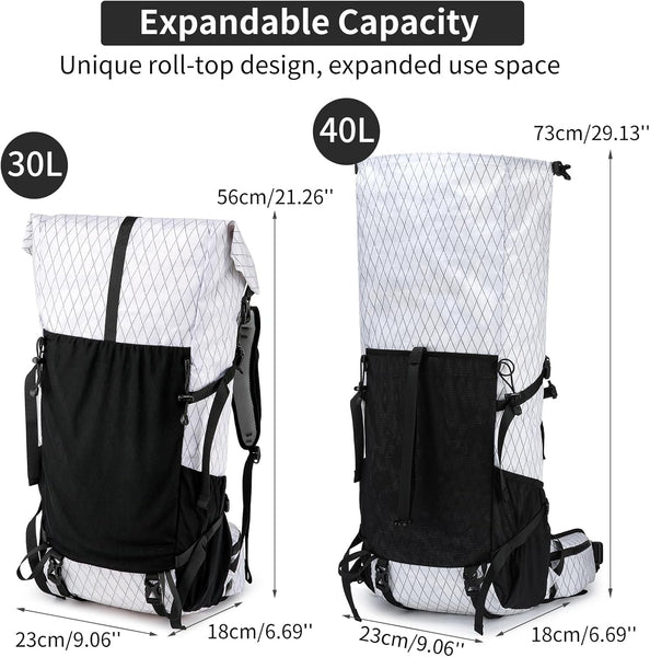 POWER KING 40L Expandable TO 50L Hiking Backpack,Upgraded X-PAC Scratch-proof Lightweight Large Rucksack for Mens Women, Outdoor Roll Top Camping Packsack, Fit for 15.6'' Laptop