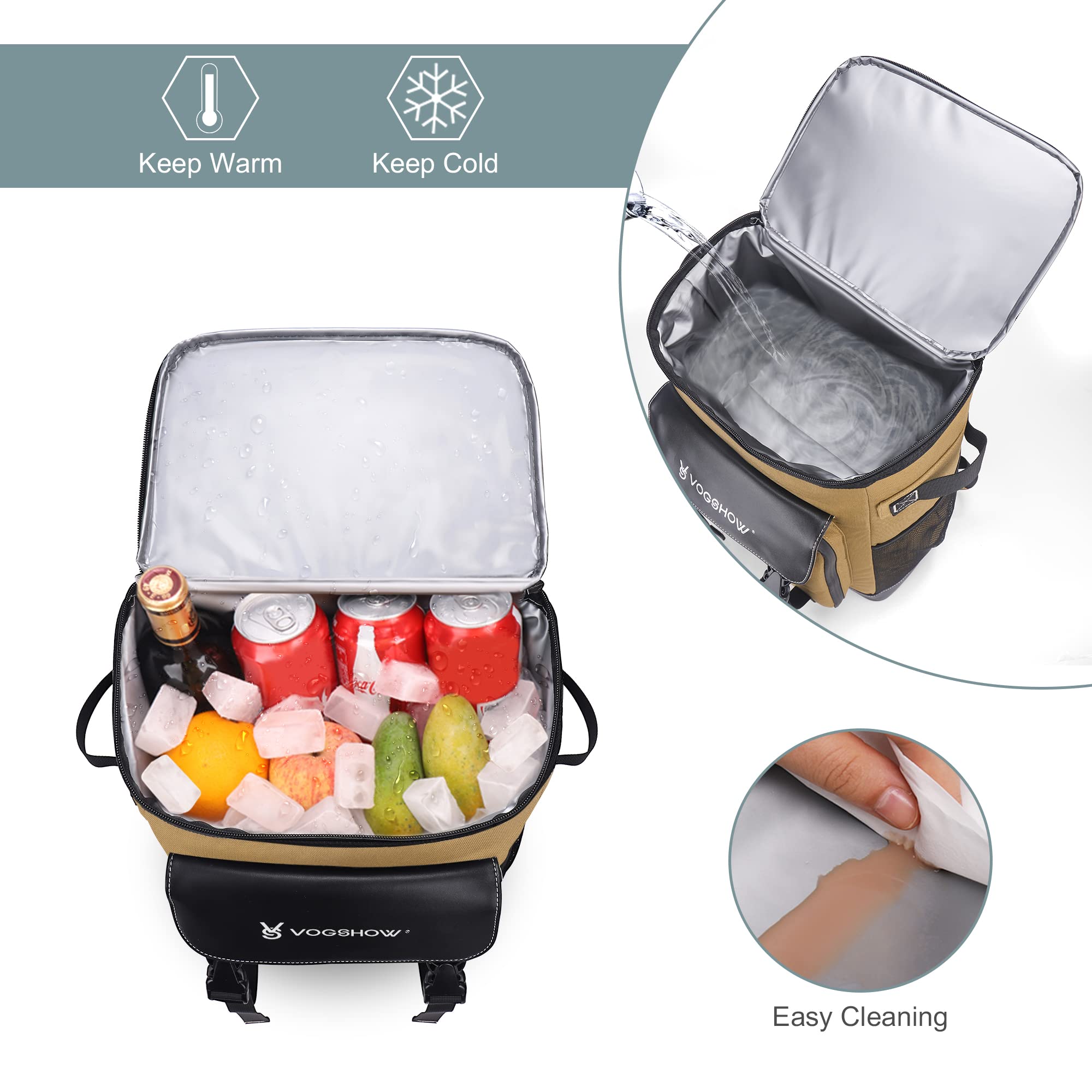 Vogshow Cooler Bag Picnic Backpack 30L Large Capacity Waterproof Cool Bag Rucksack Leakproof Insulated Backpack Cooler for Camping, Party, BBQ, Family