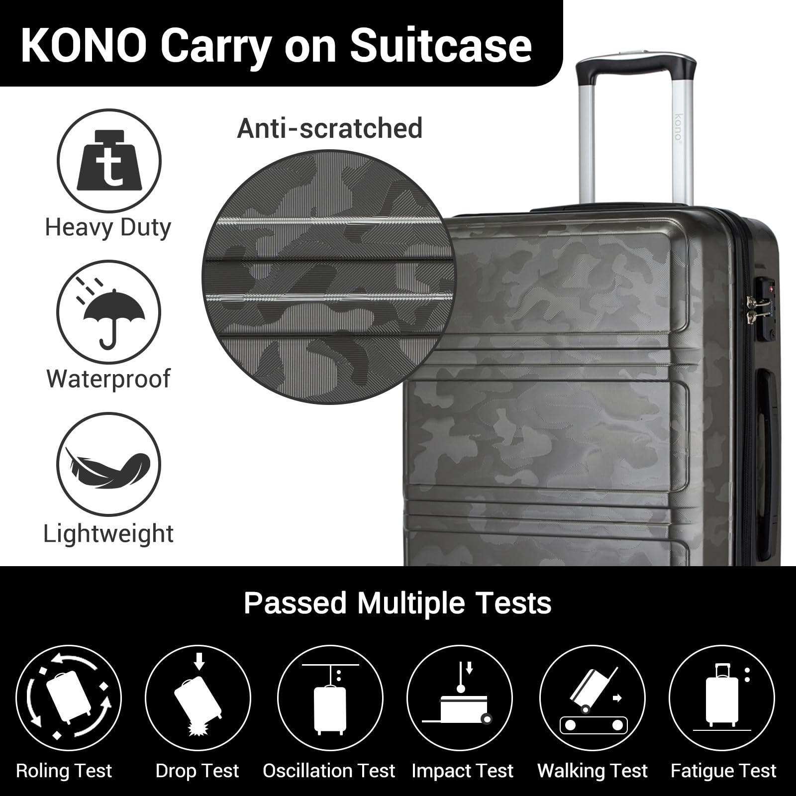Kono Fashion Hand Luggage Lightweight ABS Hard Shell Trolley Travel Suitcase